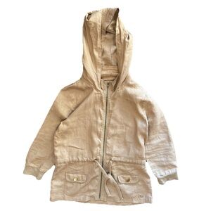 G by Guess Jacket Beige Hooded Linen with Drawstring Vintage Y2K, Women’s XL